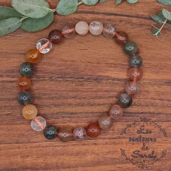 Bracelet Boules Cristal de roche rutile multicolore A