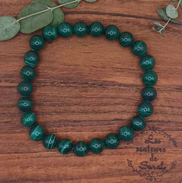 Bracelet Boules Malachite foncée AA